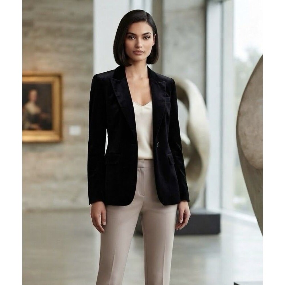 Tahari Arthur S Levine Black Velvet Blazer Jacket Petite 10P EUC